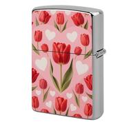 Tulip Heart Pattern Lighter Case Classic Pocket Lighter Cover Windproof Flip-Top Metal Lighters Sleeve Double-Sided Lighters Covers for Men Women