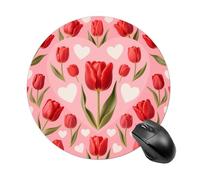 Tulip Heart Pattern Round Mouse Pads Non-Slip Rubber Base Mouse Mat Cute Mousepad Funny Computer Desk Accessories for Office Home Gaming Work 7.8 X7.8 Inch