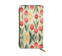 Tulip illustration pattern Printed leather wallet, 7.5 x 4.1-inch long credit card holder, portable travel cash wallet