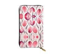 Tulip Illustration Printed leather wallet, 7.5 x 4.1-inch long credit card holder, portable travel cash wallet