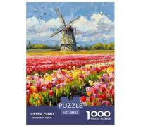 Tulip Jigsaw Puzzle 1000 Pieces Adults Gift Idea Entertainment Relax Flowers Windmill Thick Sturdy Materials Poster 52x38cm/1000pcs