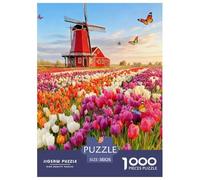Tulip Jigsaw Puzzle 1000 Pieces Challenging Adults Teens Relax Flowers Windmill Decorative Hobby Poster 38x26cm/1000pcs