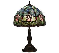 Tulip Light Fixture Blue Purple Lamp Lamp Stained Glass Tulip Flower Table Lamp 12x19inch Antique Alloy Base Desk Reading Light Decor Bedroom Bedside Living Room Home Office Tulip Lamp