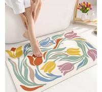 Tulip Linen Bath Mat, Quick-Drying Absorbent Bath Mat with Non-Slip Backing, Washable Foot Mat for Bathrooms Bedrooms Entryways & Living Rooms 31.5”×19.7”