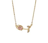 Tulip Necklace for Women Elegant Flower Pendant Stainless Steel Light Luxury Jewelry Gift with Zircon(Pink)