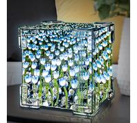 Tulip Night Light,LED Infinity Mirror Lamp Tulipanes DIY Finished Product Decorations Lights Artificial Flower Bedside Table Lamp Creative Gift for Mom Teenage Girl Couple Friend(Blue Finished)