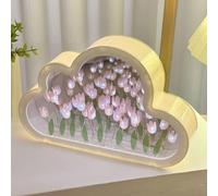 Tulip Night Light Mirror Cloud Lights,Simulation Flower Night Lamp,LED Handmade Simulated Tulip Table Lamp,DIY Tulip Cloud Mirror Night Lights for Bedroom,Creative Valentine's Day