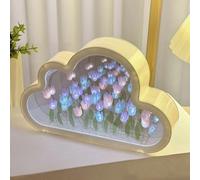 Tulip Night Light Mirror Cloud Lights,Simulation Flower Night Lamp,LED Handmade Simulated Tulip Table Lamp,DIY Tulip Cloud Mirror Night Lights for Bedroom,Creative Valentine's Day