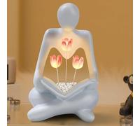 Tulip Night Light Sculpture for Bookshelf Library Decor, Modern Resin Thinker Statues Aesthetic Minimalist Shelf Decor for Women Home Living Room Bedroom Office, Unique Birthday Housewarming Gifts