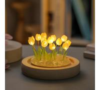 Tulip Night Light with Glass Flower and Wooden Base, Designed for Gentle Illumination and Stylish Decorative Use in Bedrooms or Living Areas (20 yellows)