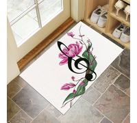 Tulip Notes Doormat, Non-Slip Anti-Fatigue Eco-Friendly Rubber Indoor Door Mat, Rectangular (60 X 90 Cm), White Modern Simplicitydurable And Machine Washable