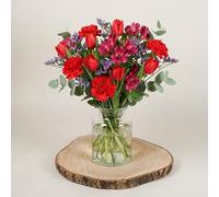 Tulip Passion Fresh Flower Bouquet, Red And Pink Tulips With Greenery, Hand Tied Valentines Day Flowers Gift For Her, Romantic Floral Arrangement For Home, Fleur De Luxe