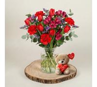 Tulip Passion Fresh Tulip Flower Bouquet With Love Teddy Bear Gift For Valentine’S Day Romantic Anniversary Birthday For Her Uk Delivery