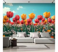 Tulip Photo Wallpaper for Bedroom Fresh Air Blue Sky Flower Fields 3D Small Wall Mural, Removable Peel and Stick Self-Adhesive Wall Decal for Boys Girls Living Room Office Decor 118"x 83"26U-37