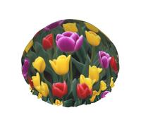 Tulip -Print Extra Large Waterproof Shower Cap-Double Layer Protection For Long/Curly Hair - Reusable & Travel Friendly.