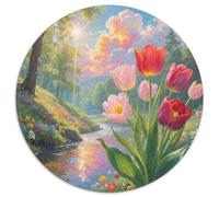 Tulip Puzzle 1000 Piece Jigsaw Circular Jigsaws Adults Kids Puzzles Colourful Unique Creative Games Adult Home Decoration Educational 1000pcs (67.5x67.5cm)