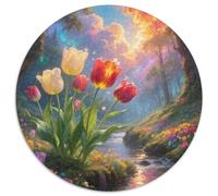 Tulip Puzzle 1000 Pieces Jigsaw Round Jigsaws Adults Kids Puzzles Games Home Decoration Adult Educational Games Inspirational Challenge 1000pcs (67.5x67.5cm)
