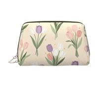Tulip Spring Floral Makeup Bag Travel Toiletry Bag for Women PVC Leather