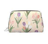 Tulip Spring Floral Makeup Bag Travel Toiletry Bag for Women PVC Leather