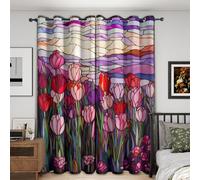 Tulip Stained Glass Blackout Curtains, 52x62, Abstract Floral Curtains for Bedroom Livingroom, Thermal Eyelet Curtains & Drapes 62 Drop, Window Treatments, 2 Panels M&1068