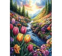 Tulip Stream 500 Pc DIY Jigsaw Puzzle Animal Plant Fairy Tale Puzzles for Adults Teens Hard Challenging Team Building Stress Reducing Autumn Rigid Cardboard 500 PCS