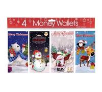 Tulip Studios 3D Christmas Xmas Money Cash Gift Wallets & Envelopes, Snowy Cute Characters - Pack of 4