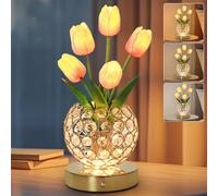 Tulip Table Lamp, Rechargeable Cordless Crystal Night Light, 3 Colors Touch Stepless Dimming Artificial Flower Light, LED Flower Bedside Lamp Romantic Gifts for Girl Women Mom (Tulip2 - Pink)