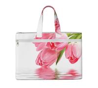 Tulip Water Effect Fresh Lovely Flower Pink,Canvas Document Bag Zipper File Tote Bag Handbag Briefcase for School Office