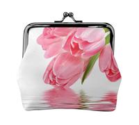 Tulip Water Effect Fresh Lovely Flower Pink, PU Leather Coin Purse, Small Wallets, Change Pouch with Kiss Lock Clasp Buckle, Change Purse