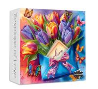 Tulips 1000 Piece Puzzle for Adults, PICKFORU Colorful Plant Floral Butterfly Jigsaw Puzzles Pink Bow Love Letter, Impossible Challenging Valentine's Day Theme as Home Decor