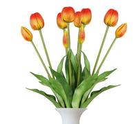 Tulips Artificial Flowers 2 Bundles 15.8" Latex Artificial Tulips Bouquets with 5 Flowers Head Soft Fake Real Touch Faux Bouquets Arrangements for Party Wedding Room Home Decor Orange