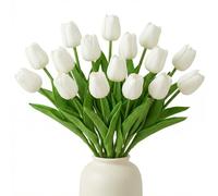 Tulips Artificial Like Real - Pack of 16 White Artificial Tulips Latex Flowers Real Touch Artificial Tulips Fake Tulip Bouquet Artificial Flowers Tulips Art Tulips for Spring Decoration Home Wedding