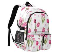 Tulips Bows Hearts Travel Backpack 14 Inch Laptop Computer Bag Sturdy School Bag College Bookbag