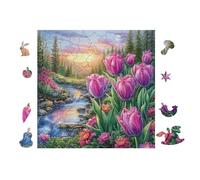 Tulips by The River 100 Pieces Set Classic Jigsaw Puzzle Teen Fans 14-18 Yrs Brain Training Logic Skill Leisure Adventure Valentines Recycled Cardboard 28x28cm