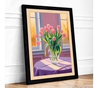 Tulips by the Window Botanical Framed Wall Art Print A4 (29.7×21cm) Black, Wall Decor for Living Room, Bedroom, Office & Home, Ready to Hang, Art Gift