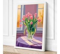 Tulips by the Window Canvas Wall Art Print 24x16 Inch (61 x 41 cm)
