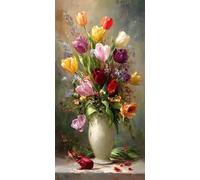 Tulips Diamond Art Kits Adults, DIY 5D Large Diamond Painting Retro Full Square Drill Crystal Art Kits 15.8x27.6 Inch, Embroidery Cross Stitch Canvas Painting by Numbers for Home Wall Decor (SQ986)
