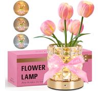 Tulips Flower Lamp Gifts for Women, Rechargeable Cordless Touch Table Lamp, Crystal Base with USB Charge Small Night Light, Unique Birthday Gifts for Women, Mom, Sister, Friends, Perfect Home Decor
