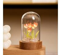 Tulips Flower Light, Cute Forever Tulip Lamps Fake Flowers Night Light Table Lamp LED Decorations Lamp Glass Need to Assemble by Oneself Table Lamp (Red)