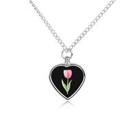 Tulips-Flower Printed Pet Urn Necklace for Unisex Ashes Cremation Memorial Keepsake Pendant Jewelry
