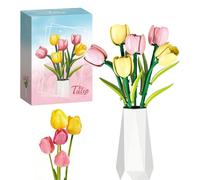 Tulips Flowers Bouquet Building Set for Adults, 186 Pieces Bontanical Collection Building Bricks Model with Vase, Artificial Floral Arrangement for Table Centerpieces, Valentine Gift for Her Woman