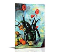 Tulips in A Vase 1892 Paul Cézanne Impressionist Still Life with Flowers And Fruit Wall Art Print Artworks Picture Print Wall Art Painting Canvas Gift Decor Homes Decorative Frame 24x36inch(60x90cm)