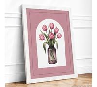 Tulips in Arched Frame Botanical Framed Wall Art Print A4 White | Ready to Hang, Premium Gi Paper, Fade-Resistant Inks, Securely Packaged, UK Made
