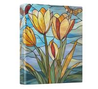 Tulips Moth Stained Glass Blue 3 - Ring Binders with 1.57" Round Rings Fit 200 Sheets of 8.5x11 Inches Paper for Classroom Home School Office Meeting, 12.4x10.63x2.36 Inches