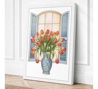 Tulips on the Sill Botanical Canvas Wall Art Print 18x12 Inch (46 x 30 cm)