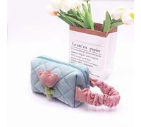 Tulips Pattern Cosmetic Bag, Large Capacity Cute Toiletries Storage Bag Zippered for Girls Women Travel (Light Blue Small)