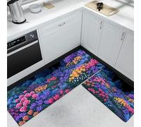 Tulips Roses Irises Kitchen Mat Sets Non Slip Washable, Dreamy Fairytale Garden Kitchen Rugs Runner Set of 2 Anti Fatigue Kitchens Floor Mat for Home Decor Office Standing Desk 40x60cm+40x120cm