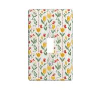 Tulips Single Light Switch Cover Plate, Spring Floral Leaf Butterfly Spring Yellow Plastic Standard Size Decorative Wall Plates for Living Room Bedroom Home Office Decor (Single)
