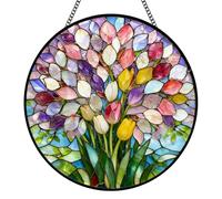 Tulips Suncatcher, Colorful Glass Panel, Spring Tulip Garden Ornament Outdoor, Stained Glass Sun Catchers for Windows & Walls, Natural Aesthetics Hanging Ornament for Garden, Fence and Home Decor