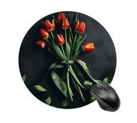 Tulips with Bows Round Mouse Pad, Non-Slip Rubber Base Waterproof Washable, Computer Mouse Mat for Office Gaming Studying, Premium-Textured Durable Portable Circle Mousepad for Desktop PC Notebook